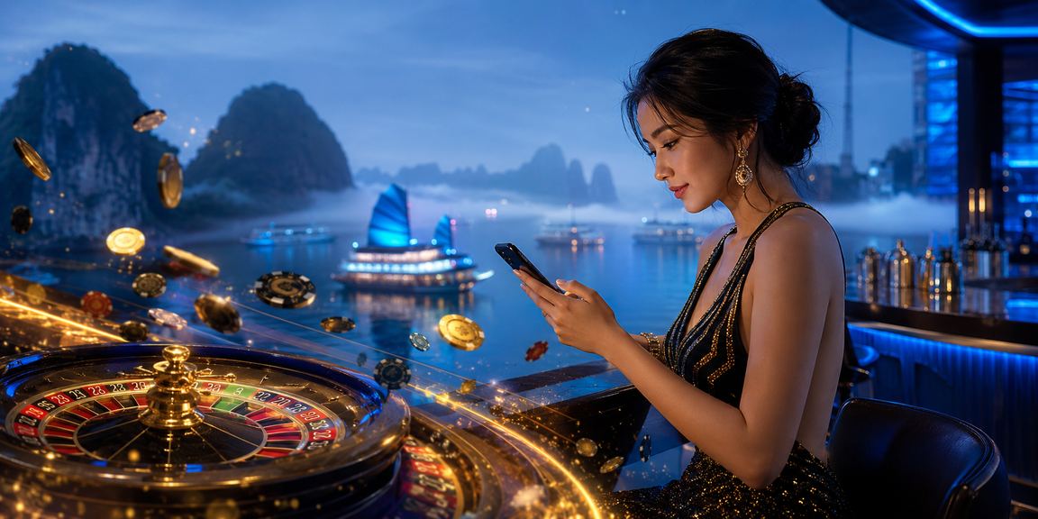 Khung cảnh vịnh Hạ Long với người chơi trải nghiệm roulette trực tuyến